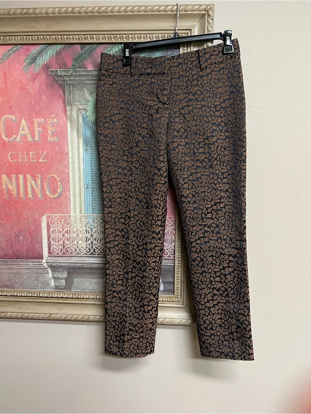 Ann Taylor Petite Brown and Black Jacquard Leopard Print Fancy Pants